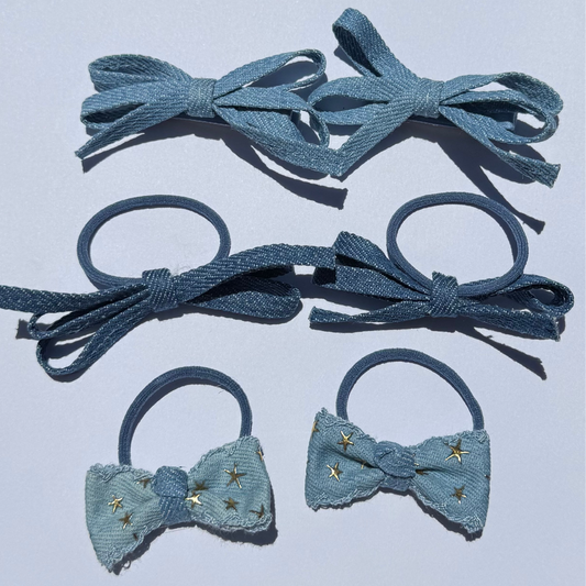 Everyday Denim Bows - 6pc Set